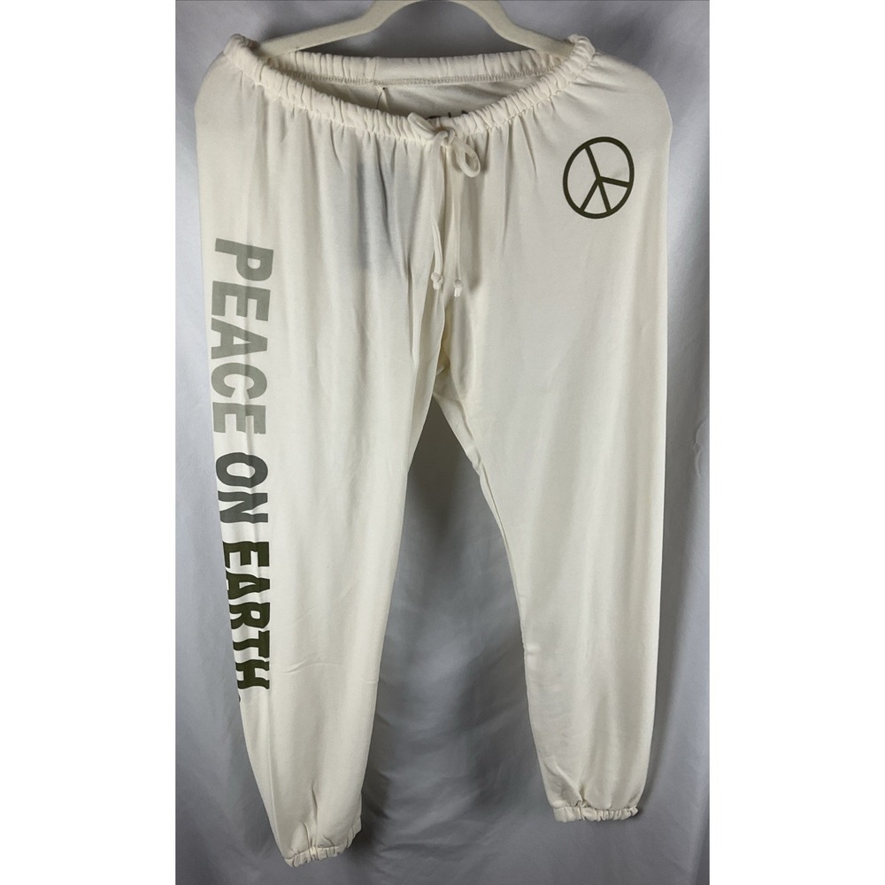 Chaser Women's Cream Small Peace On Earth Joggers Sweatpants‎ Lounge Pants NWT